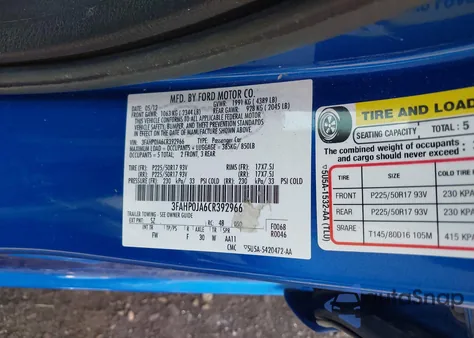 2012 Ford Fusion Sel из США, поврежденный, VIN 3FAHP0JA6CR392966